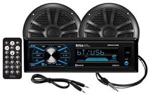 boss audio systems mcbk634b.6 weatherproof marine receiver speaker package – mr634uab receiver, usb, am/fm radio, no cd player, bluetooth audio, two mr6b 6.5 inch speakers, mrant10 dipole antenna