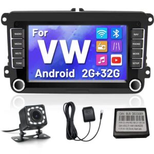 【2+32gb】 android car stereo for vw passat golf polo jetta radio, hikity 7” touch screen in dash gps navigation bluetooth car audio receiver support wifi mirror link fm radio swc+ backup camera
