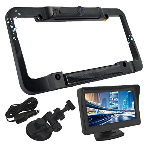 Solar Panel License Plate Frame Rear View Reverse Backup Camera Kit, Car Rover 110° Viewing Angle Universal Reversing Cameras with 4.3" Monitor Included