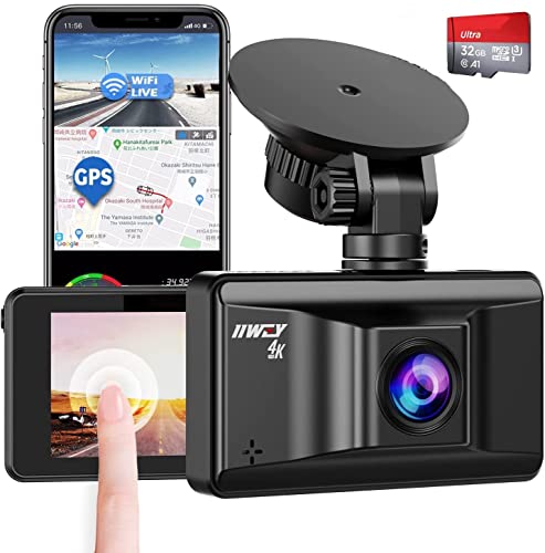 iiwey S3- Upgraded 4K Dash Cam Built with WiFi GPS UHD 2160P Dashboard Camera Recorder, 3" IPS Touchscreen, 170° Wide Angle, WDR, Night Vision, SD Card Included