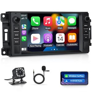 android car stereo for jeep wrangler chrysler 300c dodge ram with apple carplay and android auto, 7 inch touch screen head unit with bluetooth wifi gps mirror link fm/rds + backup camera