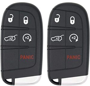 cauormote keyless entry remote control car key fob for dodge dart charger challenger chrysler 300, 5 buttons key fob replacement fcc id m3n-40821302, pack of 2