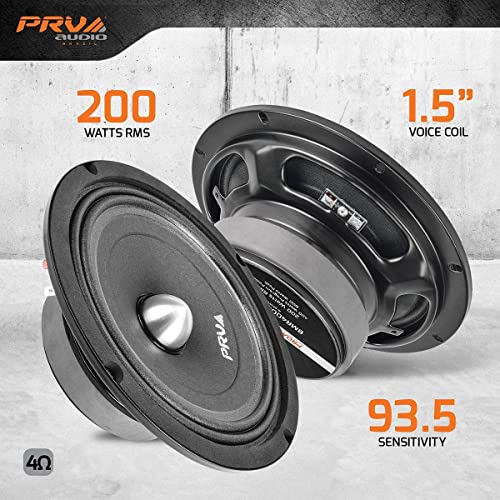 PRV AUDIO 8 Inch Shallow Midrange Buller Speaker 8MR400B-4 Slim, 4 Ohm, Shallow Mount Car Slim Speakers, 400 Watts Program Power 1.5 in Voice Coil, 200 Watts RMS, Compact for Doors (Single)