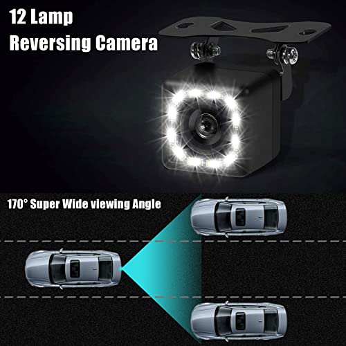 Car Backup Camera, Car Rear View Reverse Camera 12 LED Night Vision, Waterproof Dustproof 170°Wide Angle for Cars, Trucks, Pickups, Suvs