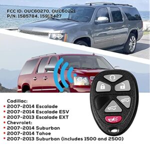 Self-Programming Replacement Keyless Entry Fits for Chevy Tahoe Suburban GMC Yukon (1500 and 2500) Cadillac Escalade ESV/EXT 2007 2008 2009 2010 2011 2012 2013 2014 Remote Fob P/N:15913427(Pack of 2)