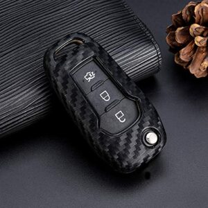 ROYALFOX(TM 2/3 Buttons flip Remote Key Fob case Cover for 2015 2016 2017 2018 2019 Ford F150 F250,Focus 3 Escort Kuga Everest Fiesta Mustang Edge MKV Fusion 2016 Ranger (Silicone Carbon Fiber)