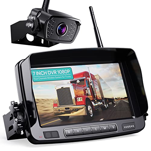 Nuoenx Wireless Backup Camera, 7 Inch DVR Monitor Rear View Camera System with 32GB SD Card for RV, Trailer, Truck, Support 4 Cameras, IP69K Waterproof 18 LED IR Night Vision 152° View Camera