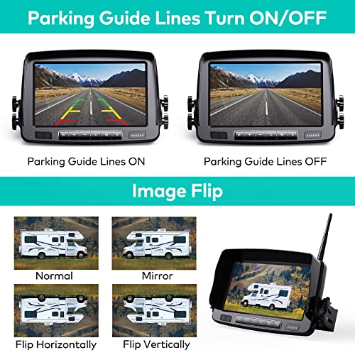 Nuoenx Wireless Backup Camera, 7 Inch DVR Monitor Rear View Camera System with 32GB SD Card for RV, Trailer, Truck, Support 4 Cameras, IP69K Waterproof 18 LED IR Night Vision 152° View Camera