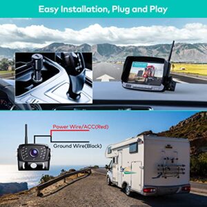 Nuoenx Wireless Backup Camera, 7 Inch DVR Monitor Rear View Camera System with 32GB SD Card for RV, Trailer, Truck, Support 4 Cameras, IP69K Waterproof 18 LED IR Night Vision 152° View Camera