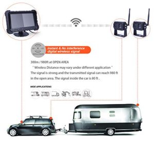 Yuwei Digital Wireless Backup Camera System,YW-77214 Dual HD 720P Camera Wireless Reverse System with Night Vision and Wide Viewing Angles, 7inch Wireless Monitor Split Screen for Trailer, RVs, Ca