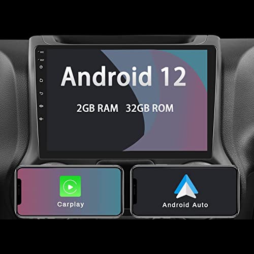 Evonavi |2GB+32GB| Car Radio for Jeep Wrangler JK Compass Grand Cherokee Dodge Ram. Android 12 Head Unit with Apple Carplay | Andriod Auto 10.1'' IPS Touchscreen FM/AM/RDS Car Radio GPS Navigation