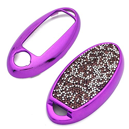 Royalfox 3 4 5 6 Buttons 3D Bling Girly Fashion keyless Remote Smart Key Fob case Cover for Infiniti Nissan Murano Pathfinder Maxima Lannia Altima Sentra Rogue Armada (Purple case only)