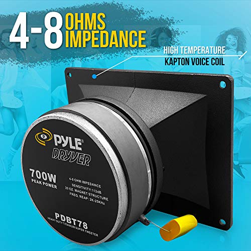 Pyle 2 Inch Car Speaker Tweeter - Heavy Duty 700 Watt High Power Super Titanium Audio Tweeter System w/ Die Cast Aluminum Frame, 2kHz-25 kHz Frequency, 112 dB, 4-8 Ohm, Crossover Capacitor PDBT78