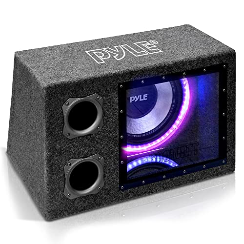 Pyle Single 12" Inch Vented Subwoofer Enclosure - 600 Watt Peak Power Car Audio Sub Woofer Speaker with Built-in Multi-Color LED Illuminating Ring Light & Remote Control