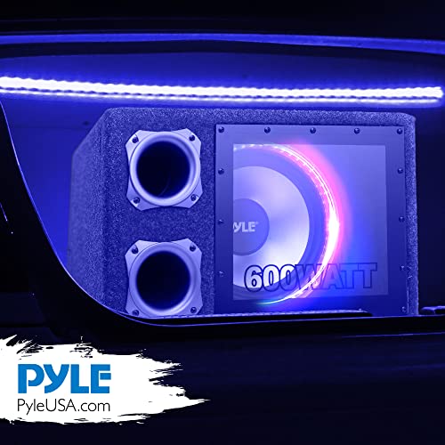 Pyle Single 12" Inch Vented Subwoofer Enclosure - 600 Watt Peak Power Car Audio Sub Woofer Speaker with Built-in Multi-Color LED Illuminating Ring Light & Remote Control