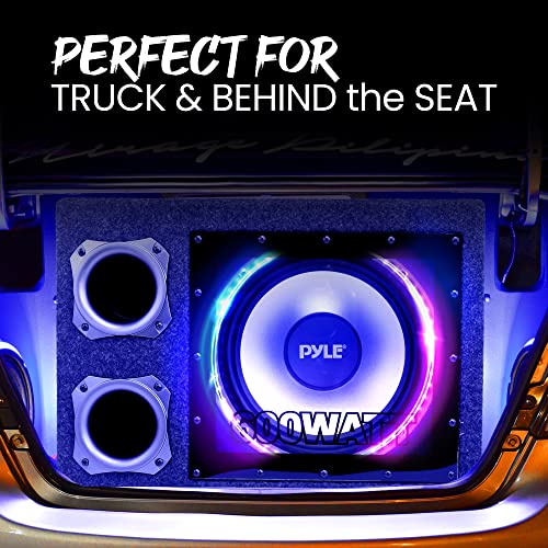 Pyle Single 12" Inch Vented Subwoofer Enclosure - 600 Watt Peak Power Car Audio Sub Woofer Speaker with Built-in Multi-Color LED Illuminating Ring Light & Remote Control