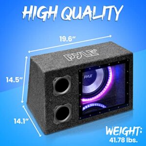 Pyle Single 12" Inch Vented Subwoofer Enclosure - 600 Watt Peak Power Car Audio Sub Woofer Speaker with Built-in Multi-Color LED Illuminating Ring Light & Remote Control