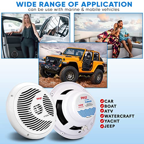 Pyle 8” Dual Marine Speakers - 180W Waterproof, PP Cone w/Rubber Surround, Boat Truck Mobile or Off-Road Speaker (White)