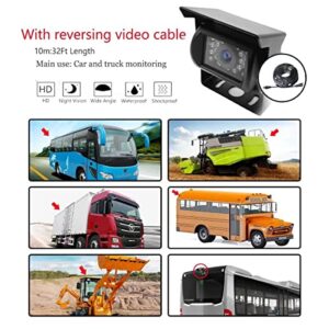 4 Pin Stable 12V 24V CCD Car Parking Reverse Camera Waterproof 18 Led IR Night Vision Wide View Angle Cab Backup Camera for Truck Pickup Trailer Bus RV Caravan+4 Pin 10m Connector Cable