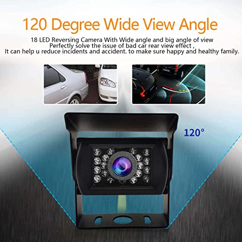 4 Pin Stable 12V 24V CCD Car Parking Reverse Camera Waterproof 18 Led IR Night Vision Wide View Angle Cab Backup Camera for Truck Pickup Trailer Bus RV Caravan+4 Pin 10m Connector Cable