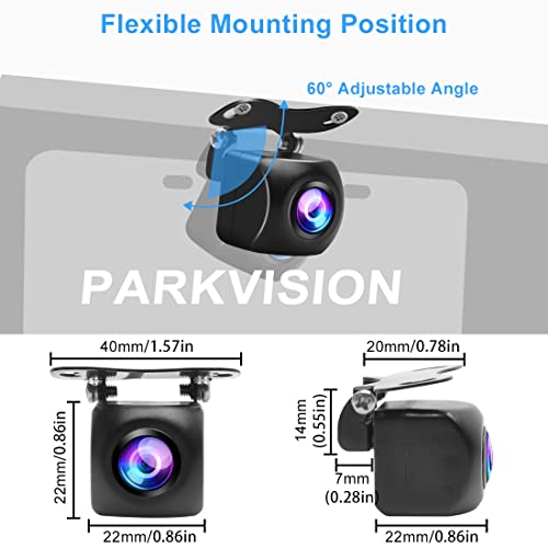 PARKVISION Backup Camera/Front Facing Camera with Real 180 Degree Ultra Super Wide Angle,Angle Adjustable,HD Fisheye Glass Lenses,Waterproof IP68,Mirror Guideline Function,DC12V24V for Universal Cars