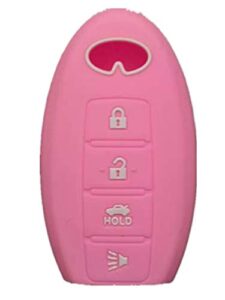 runzuie silicone keyless entry remote key fob cover case protector compatible fit for infiniti ex35 fx50 fx50 g35 g37 m45 qx56 m35 m56 qx60 qx80 m35h pink 4 buttons