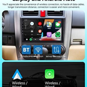 Car Stereo for Honda CRV 2007 2008 2009 2010 2011 with Wireless Apple Carplay, 9 Inch Touch Screen Android Car Radio with Backup Camera and External Microphone Support GPS Navigation, Mirror Link