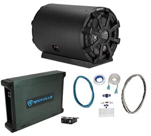 kicker 46cwtb102 tb 10″ 800w marine loaded subwoofer enclosure bundle with rockville dbm12 2000w mono amplifier w/covers+bass remote & rockville rmwk4 amplifier install wire kit (3 items)