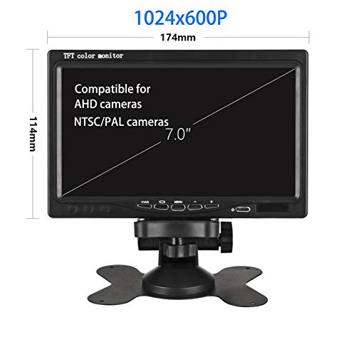 7 inch Car Monitor HUINETUL 12V 24V HD TFT Color LCD Backup Car Display Screen Monitor for Car Truck Caravan Camera/DVD/Satellite Receiver 1024x600p Fit AHD/NTSC/PAL