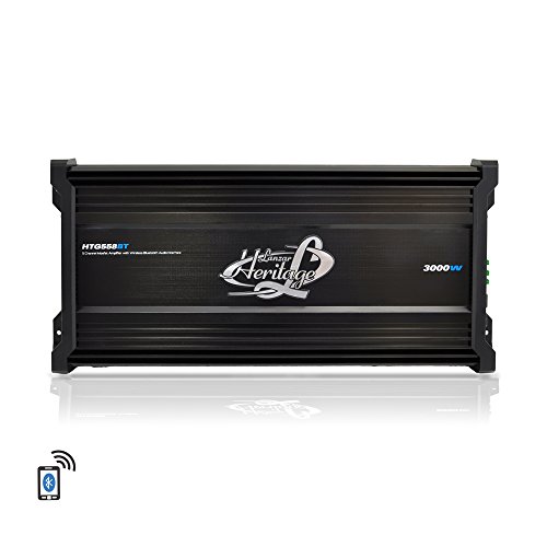 Lanzar Amplifier Car Audio, 3,000 Watt, 5 Channel, 2 Ohm, Bridgeable 4 Ohm, MOSFET, RCA Input, Bass Boost, Mobile Audio, Amplifier for Car Speakers, Car Electronics, Wireless Bluetooth (HTG558BT)