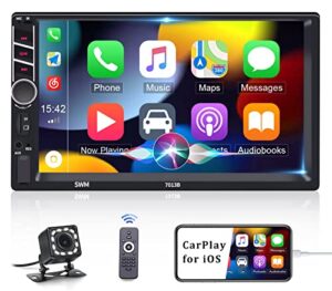 double din car stereo compatible with apple carplay camecho 7 inch hd touchscreen radio with bluetooth and backup camera, remote control, phone mirror link,usb tf aux input, swc, fm audio receivers