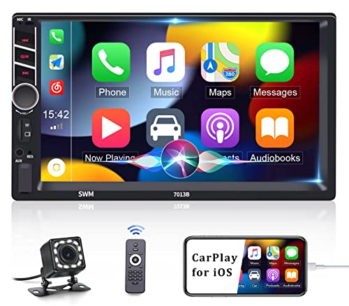 Double Din Car Stereo Compatible with Apple Carplay CAMECHO 7 Inch HD Touchscreen Radio with Bluetooth and Backup Camera, Remote Control, Phone Mirror Link,USB TF AUX Input, SWC, FM Audio Receivers