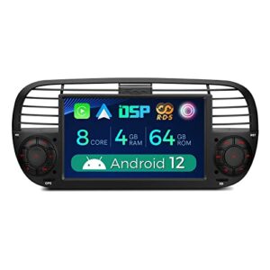 xtrons single din car stereo for fiat 500, android 12 octa core 4gb ram 64gb rom car radio player, 7 inch ips touch screen gps navigation for car head unit built-in dsp car play android auto (black)