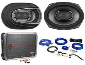 polk audio (2) mm692 6×9 900w 3-way car audio/marine speakers+2-ch amp+wire kit