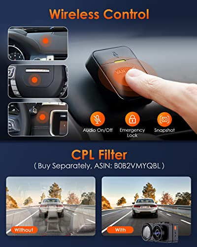 Bundle: Vantrue E3 3 Channel WiFi Dash Cam with GPS Speed, Wireless Remote Controller +256GB microSD Card