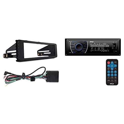 Enrock EHDRAB98-13 Harley Davidson Single-DIN Stereo Installation Kit Fits 1998-2013 & Pyle Bluetooth Marine Receiver Stereo - 12v Single DIN Style Boat in Dash Radio Receiver System (Black)