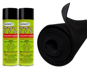 polymat 10 ft 3.75 ft black + 2 cans 777 spray glue grey non woven felt fabric roll comp w/subwoofer speaker box enclosure carpet and trunk, crafts, multipurpose liner, latex backed felt carpet