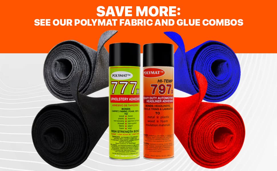 Polymat 10 FT 3.75 FT Black + 2 CANS 777 Spray Glue Grey Non Woven Felt Fabric Roll comp w/SubWoofer Speaker Box Enclosure Carpet and Trunk, Crafts, Multipurpose Liner, Latex Backed Felt Carpet