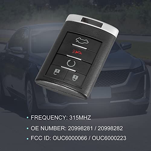 X AUTOHAUX Replacement Keyless Entry Remote Car Key Fob OUC6000066 315MHz for Cadillac CTS 2008-2013 DTS 2008-2011 20998256 20998254 20998255 5 Key Button