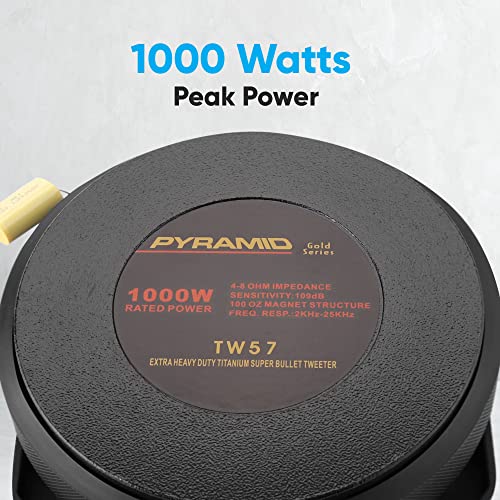 Pyramid 3” Car Audio Speaker Tweeter - 1000 Watt High Power 3 Inch Super Titanium Tweeter System w/ Die Cast Aluminum Frame, 2k-25 kHz Frequency, 109 dB, 4-8 Ohm, Heavy Duty 100 oz Magnet TW57, Black