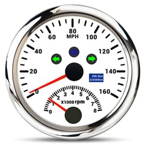 artilaura gps speedometer 0-160mph with tachometer 8000 rpm, 85mm 3 3/8″ boat gps speedometer car for auto marine atv vehicles (white)