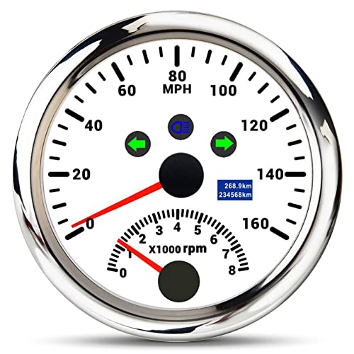 ARTILAURA GPS Speedometer 0-160MPH with Tachometer 8000 RPM, 85mm 3 3/8" Boat GPS Speedometer Car for AUTO Marine ATV Vehicles (White)