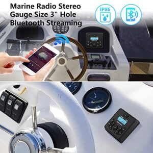 Weatherproof Marine Gauge Receiver-Bluetooth, Boat Digital Media MP3 Player, AM/FM Radio, USB Port, Aux in, Adjustable Screen Brightness for Boat Golf UTV ATV