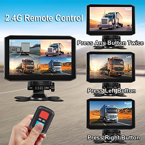 VSYSTO 4CH Truck Dash Cam, 7'' Monitor 4 Split Screen GPS HD1080P Front & Sides & Rear Backup Camera for Semi Trailer Truck Van Tractor RV, Infrared Night Vision Lens, G-Sensor, Loop Recording