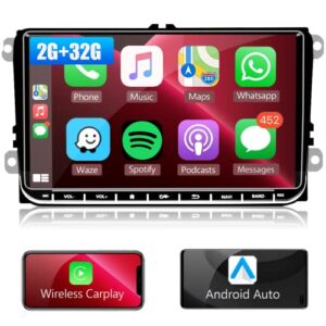 car stereo radio receiver with wireless apple carplay android auto, 9 inch touch screen with bluetooth wifi gps navigation swc backup camera, for volkswagen jetta skoda golf tiguan passat seat 2+32gb