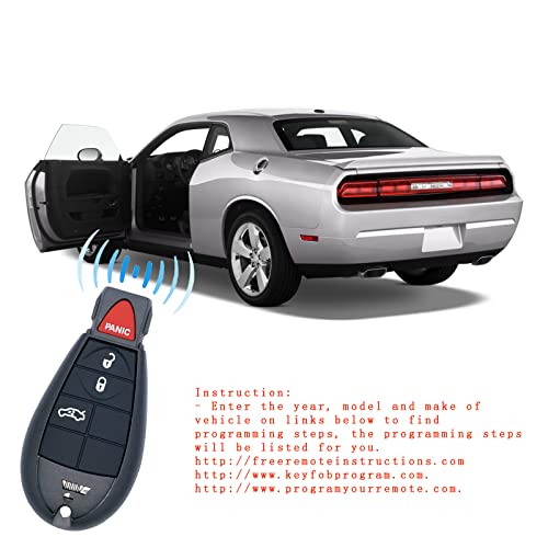 4-Button Replacement fit for Uncut Keyless Entry Remote Control Car Key Fob 08-2010 Chrysler 300/08-2012 Dodge Charger Journey Durango/08-2014 Grand Caravan /Challenger M3N5WY783X IYZ-C01C 433MHz