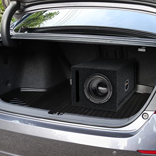 Atrend 8 inch Vented Enclosure Carpeted Car Subwoofer Speaker Box - Improves Audio Quality, Sound and Bass - High Grade MDF Construction with Nickel Finish Speaker Terminal - Black