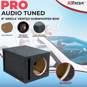 Atrend 8 inch Vented Enclosure Carpeted Car Subwoofer Speaker Box - Improves Audio Quality, Sound and Bass - High Grade MDF Construction with Nickel Finish Speaker Terminal - Black