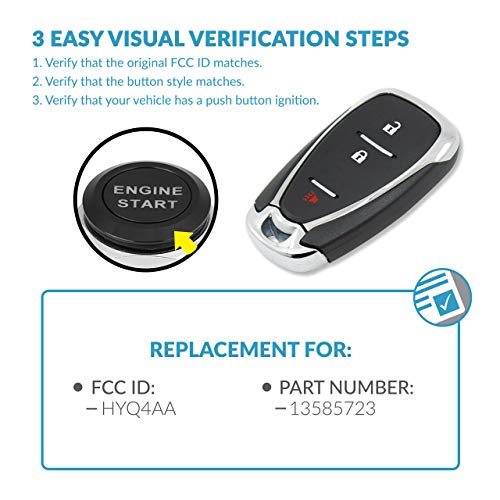 Keyless2Go Replacement for 3 Button Proximity Smart Key for Chevrolet HYQ4AA 13585723