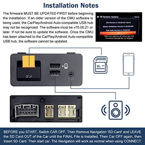 TK78-66-9U0C CarPlay Android Auto Retrofit Kit Fits for Mazda 2 3 6 CX-5 CX-3 MX-5 2014-2020 Year Miata Interface Port Aux Console 00008FZ34 Dual USB Interface Module